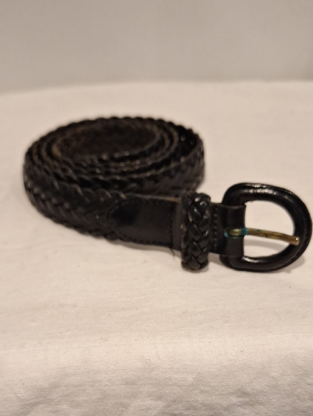 Black Italian Full Grain Braided Leather Belt in Black Size 38